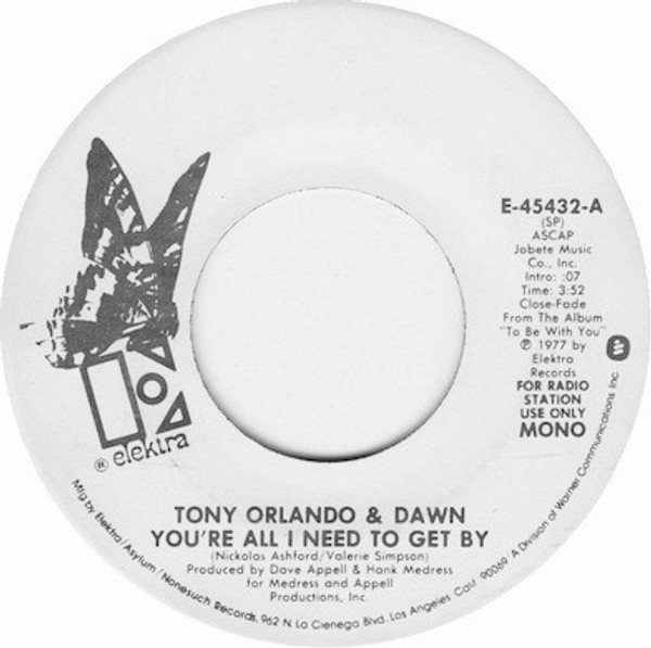 Tony Orlando & Dawn - You're All I Need To Get By (7", Mono, Promo)