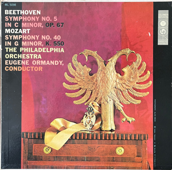 Beethoven* / Mozart* – Eugene Ormandy, The Philadelphia Orchestra - Symphony No. 5 In C Minor, OP 57 / Symphony No. 40 In G Minor, K. 550 (LP, Comp, Mono, Hol)