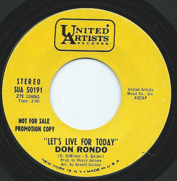 Don Rondo - Let's Live For Today (7", Single, Promo)