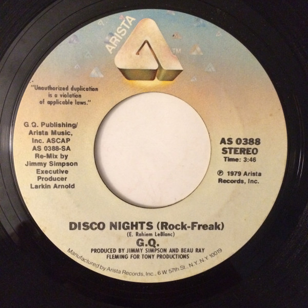 G.Q.* - Disco Nights (Rock-Freak) / Boogie Oogie Oogie (7", Single, Styrene, Ter)