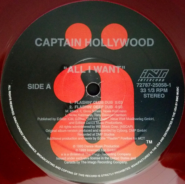 Captain Hollywood* - All I Want (12", Ltd, Red)