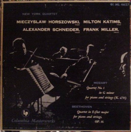 New York Quartet* - Mozart* / Beethoven* - Quartet No. 1 In G Minor For Piano And Strings (K. 478) / Quartet In E-flat Major For Piano And Strings, Op. 16 (LP, Mono)