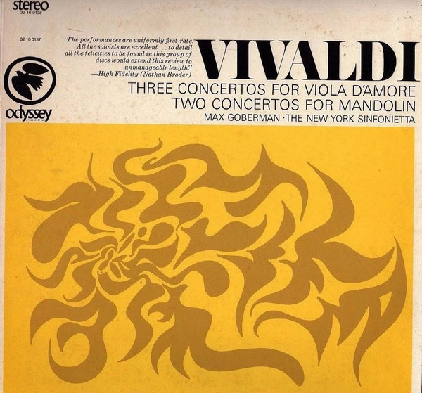 Vivaldi* - Max Goberman, The New York Sinfonietta* - Three Concertos For Viola D'Amore / Two Concertos For Mandolin (LP)