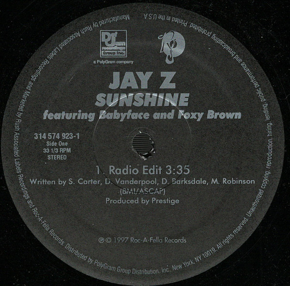 Jay Z* featuring Babyface and Foxy Brown - Sunshine (12", Single)