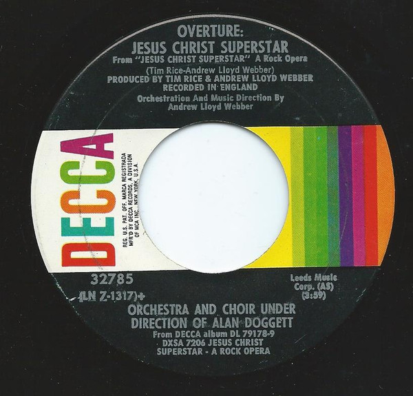Alan Doggett / Yvonne Elliman - Overture: Jesus Christ Superstar / I Don't Know How To Love Him (7", Glo)
