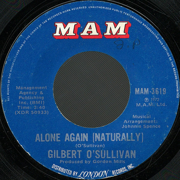 Gilbert O'Sullivan - Alone Again (Naturally) (7", Single, Styrene, Ter)