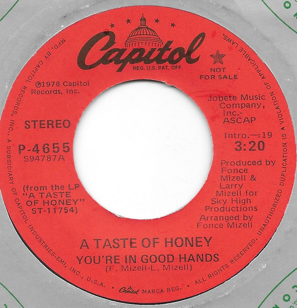A Taste Of Honey - You're In Good Hands (7", Mono, Promo)