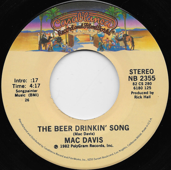 Mac Davis - The Beer Drinkin' Song (7", 26 )
