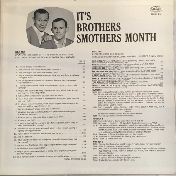 Smothers Brothers - It's Brothers Smothers Month (LP, Album, Promo)