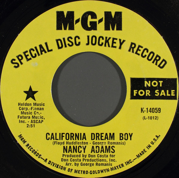 Nancy Adams - California Dream Boy (7", Promo, Styrene)