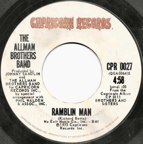 The Allman Brothers Band - Ramblin Man (7", Single, Styrene)
