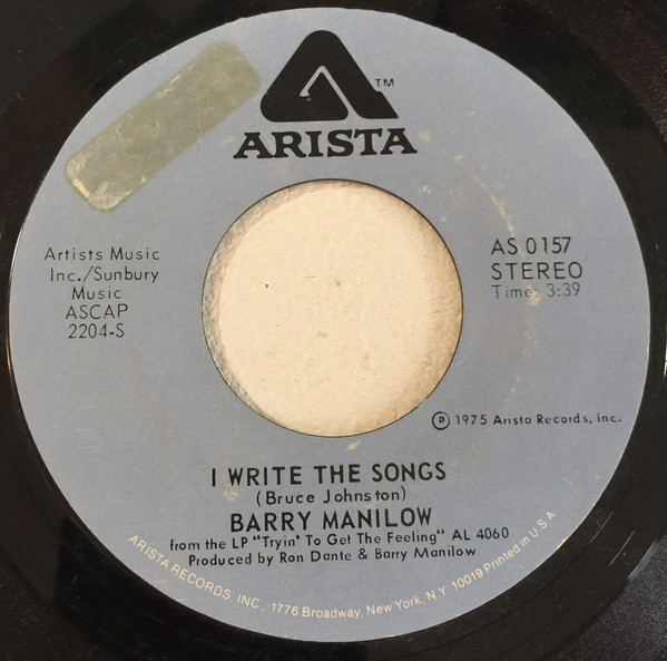 Barry Manilow - I Write The Songs (7", Single, Styrene, PRC)