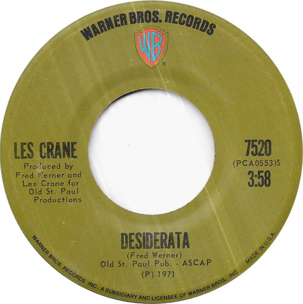 Les Crane - Desiderata / A Different Drummer (7", San)