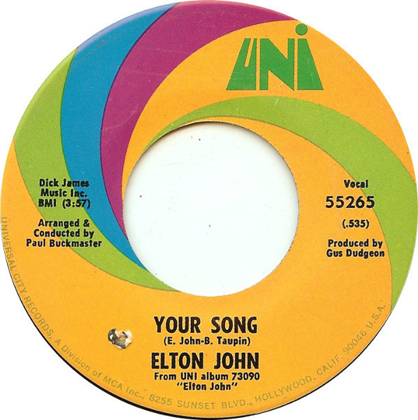 Elton John - Your Song / Take Me To The Pilot (7", Single)