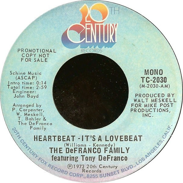 The DeFranco Family - Heartbeat - It's A Lovebeat (7", Mono, Promo)