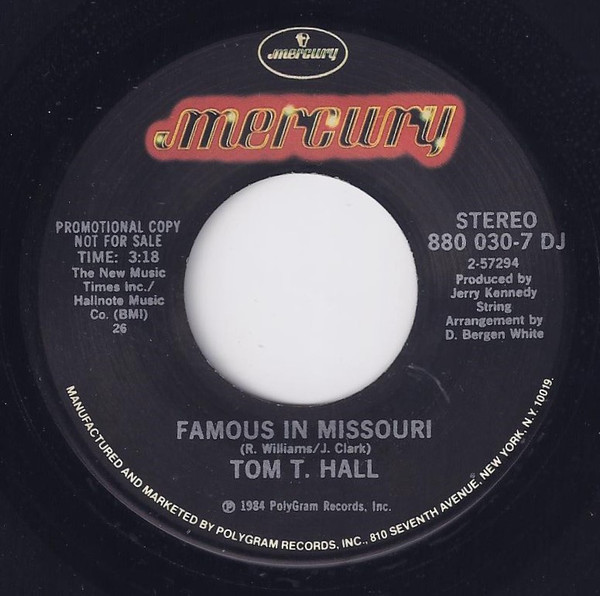 Tom T. Hall - Famous In Missouri (7", Promo)