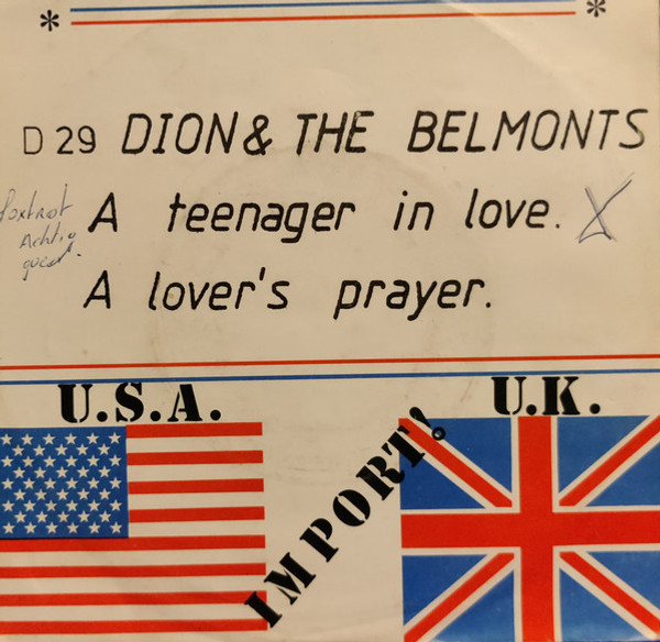 Dion & The Belmonts - A Teenager In Love / A Lover's Prayer (7")