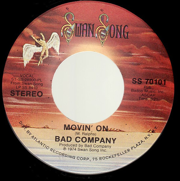 Bad Company (3) - Movin' On (7", Single, Pla)