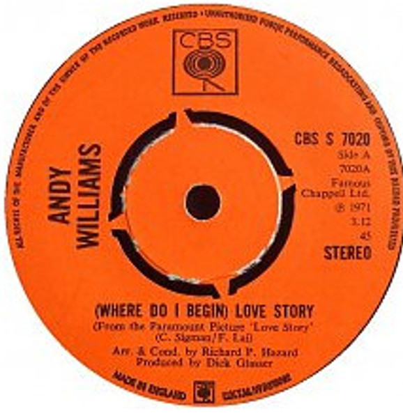 Andy Williams - (Where Do I Begin) Love Story (7", Single, Kno)