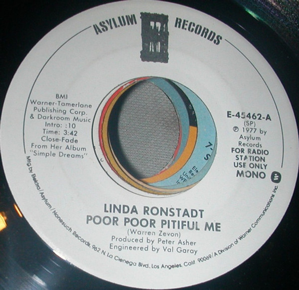 Linda Ronstadt - Poor Poor Pitiful Me  (7", Mono, Promo)