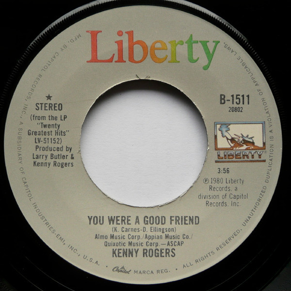 Kenny Rogers - You Were A Good Friend / Sweet Music Man (7", Single, Jac)