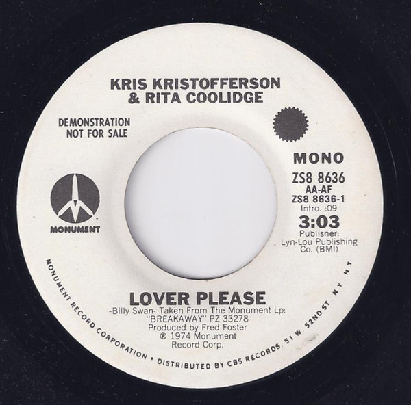 Kris Kristofferson & Rita Coolidge - Lover Please (7", Mono, Promo)