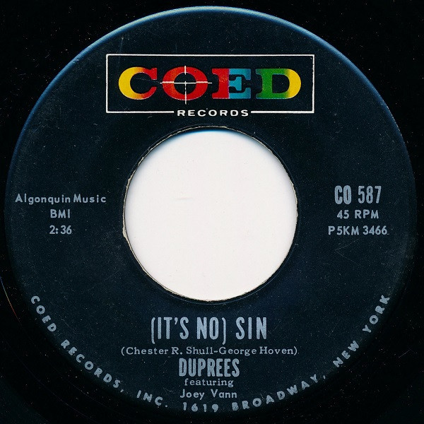 Duprees* - (It's No) Sin / The Sand And The Sea (7", Single, RCA)