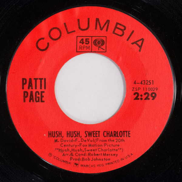 Patti Page - Hush, Hush, Sweet Charlotte / Longing To Hold You Again (7", San)