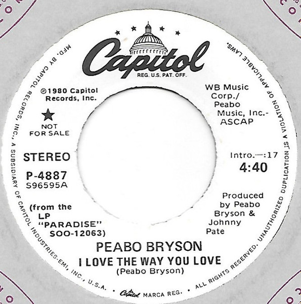 Peabo Bryson - I Love The Way You Love (7", Single, Promo)