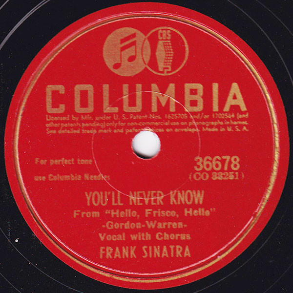 Frank Sinatra - You'll Never Know / Close To You (Shellac, 10")