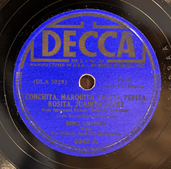 Bing Crosby - Conchita, Marquita, Lolita, Pepita, Rosita, Juanita Lopez / The Old Oaken Bucket  (Shellac, 10")