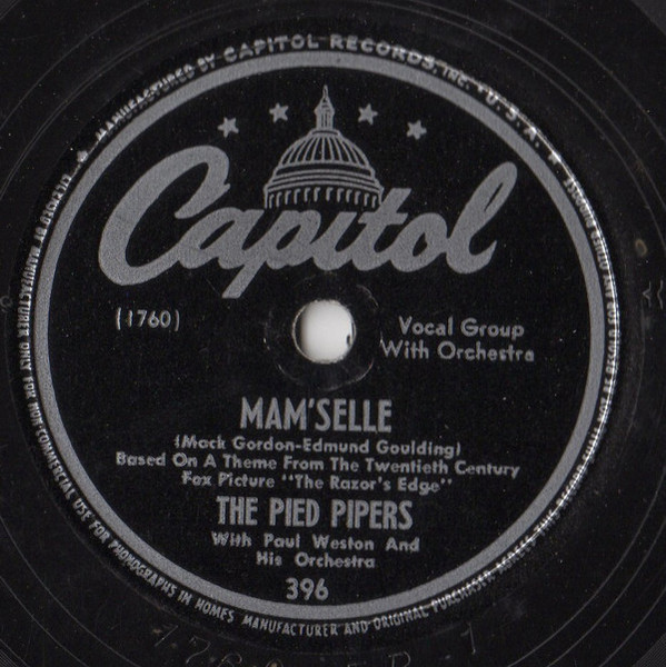 The Pied Pipers With  Paul Weston And His Orchestra - Mam'selle / It's The Same Old Dream (Shellac, 10", Scr)