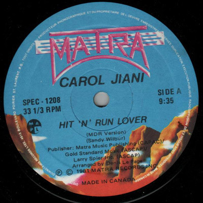 Carol Jiani - Hit 'N' Run Lover (MDR Version) / Mercy (Remix) (12")