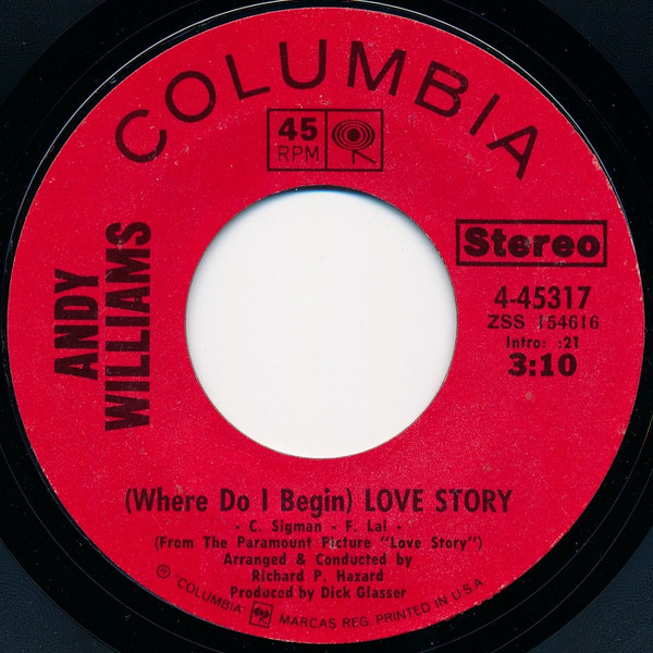 Andy Williams - (Where Do I Begin) Love Story (7", Single, Styrene, Pit)