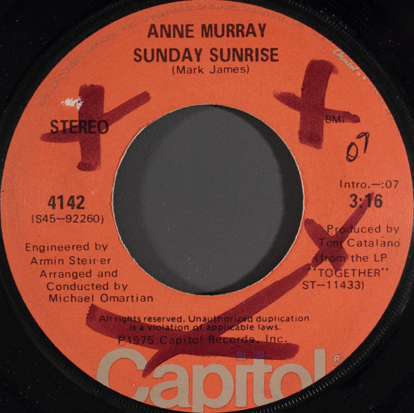 Anne Murray - Sunday Sunrise (7", Jac)
