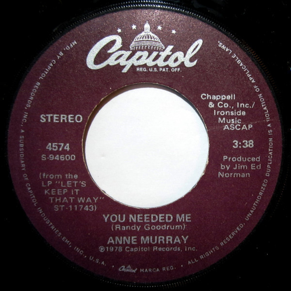 Anne Murray - You Needed Me (7", Single, Win)