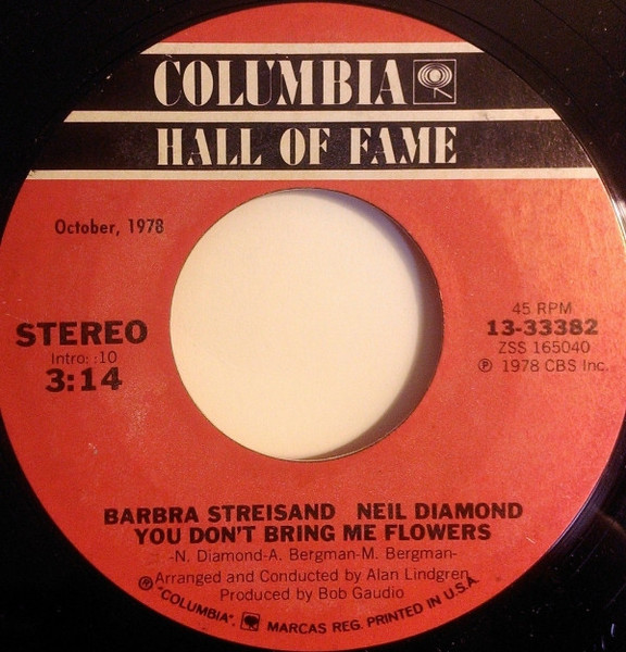 Barbra Streisand  & Neil Diamond  / Neil Diamond - You Don't Bring Me Flowers / Forever In Blue Jeans (7", Single, RE)