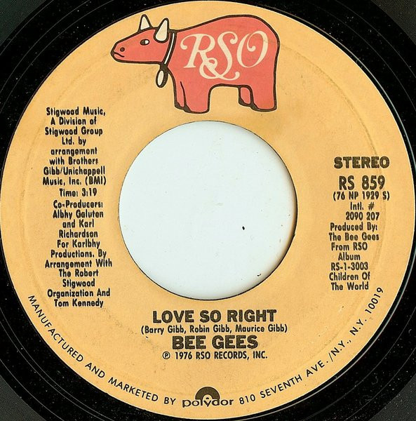 Bee Gees - Love So Right (7", Single, Pit)
