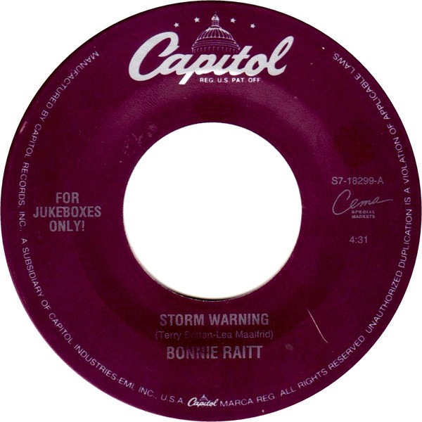 Bonnie Raitt - Storm Warning (7", Jukebox, RP)