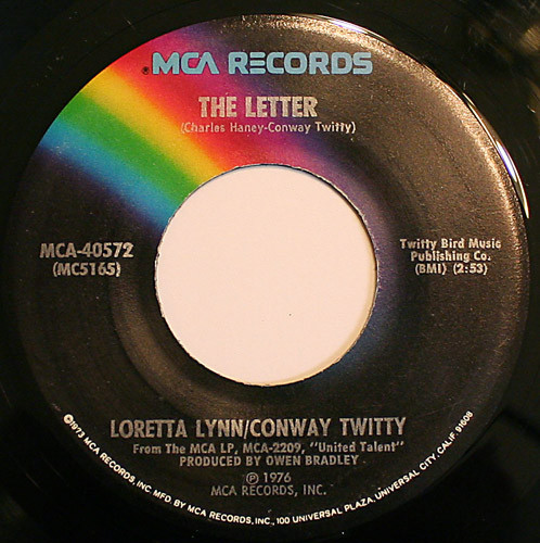 Loretta Lynn/Conway Twitty* - The Letter (7", Single, Pin)