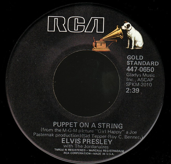 Elvis Presley - Puppet On A String (7", Single, RE)