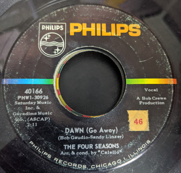The Four Seasons - Dawn (Go Away) / No Surfin' Today (7", Single, Ric)