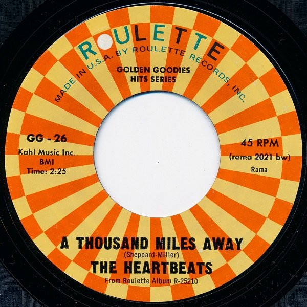The Heartbeats - A Thousand Miles Away / Down On My Knees (7", Single, RE, Styrene, BW )