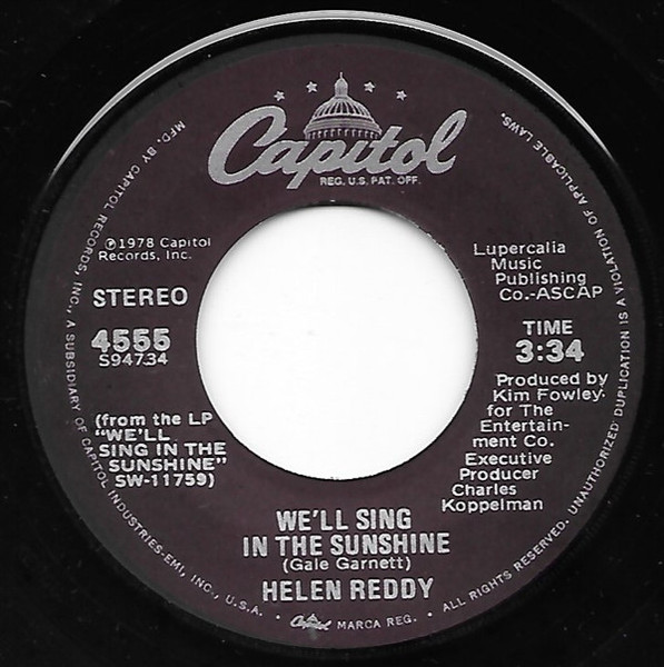 Helen Reddy - We'll Sing In The Sunshine / I'd Rather Be Alone (7", Jac)