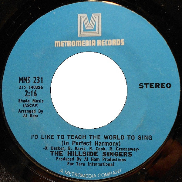 The Hillside Singers - I'd Like To Teach The World To Sing (In Perfect Harmony) / I Believed It All (7", Single, Styrene, Pit)