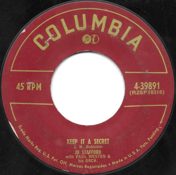 Jo Stafford With Paul Weston & His Orch.* - Keep It A Secret / Once To Every Heart (7", Single)