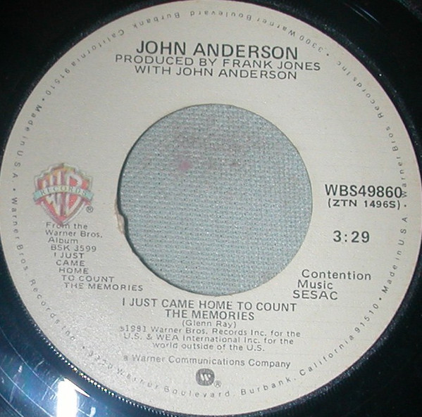 John Anderson (3) - I Just Came Home To Count The Memories (7", Jac)