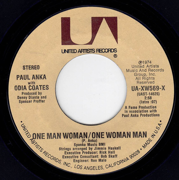 Paul Anka With Odia Coates - One Man Woman / One Woman Man (7", Single, Styrene, Ter)