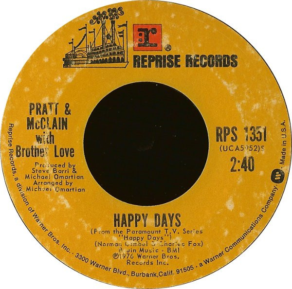 Pratt & McClain With Brother Love* - Happy Days (7", Single, Styrene, Ter)