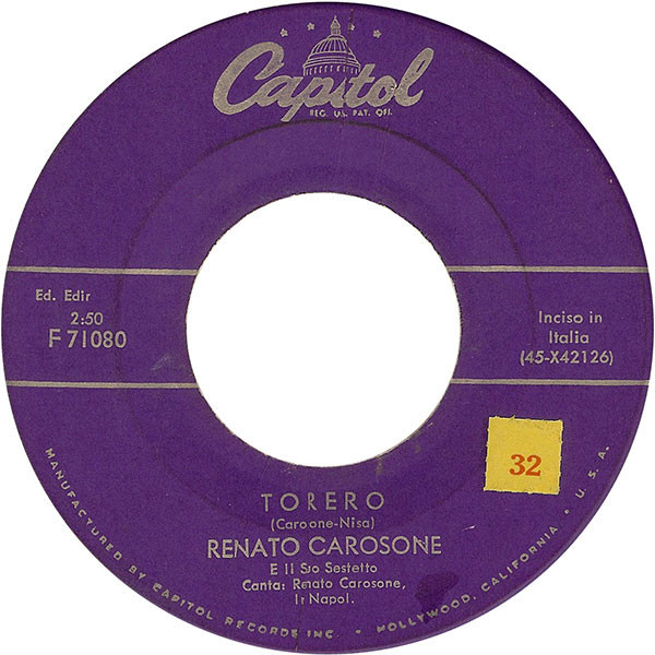 Renato Carosone E Il Suo Sestetto - Torero / Chella Llà (7", Single, Scr)
